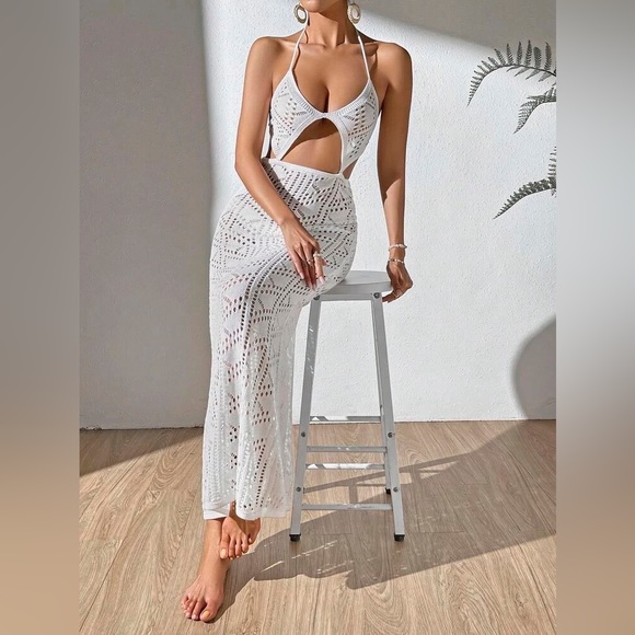 Cut Out Tie Backless Halter Neck Cover Up Dress - Picture 2 of 7